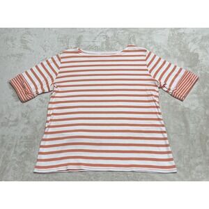 Pendleton Top Womens Petite Large White Orange Stripe Short Sleeve Blouse